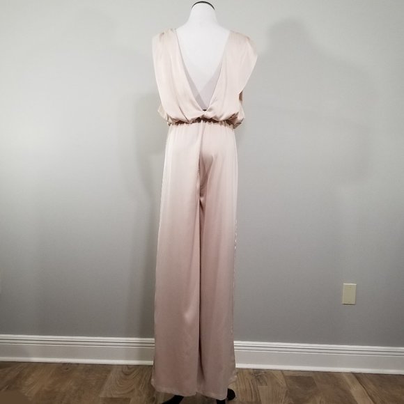 New Nasty Gal Champagne Wide Leg Satin Jumpsuit 4 Womens Elegant Sophisticated - Picture 11 of 12